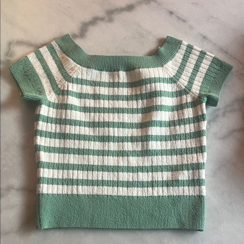abercrombie kids Green and White Striped Knit Top